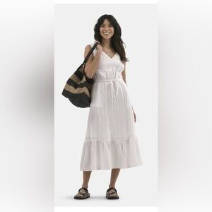 Time and Tru Women's White Double Cloth Sleeveless 100% Cotton Beach Dress L